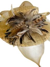 Vintage Donna Vinci Couture Hat Champagne gold feathers bow ribbon Church Derby | eBay