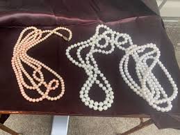 vintage Necklace Lot 3 faux pearl beaded Long No Clasp White ...