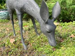 Japanese Pair Fine Bronze Spotted Garden Deer Sculptures, 34"h - Schneible Fine Arts LLC