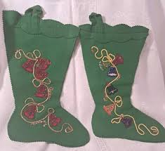 Vintage MCM pair of green felt Christmas Stockings | eBay