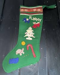 Vintage 1950's Green Felt Christmas Stocking Tree Turtle Candy Cane Punky | eBay