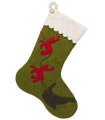 Hand Felted Wool Christmas Stocking, Red Reindeer on Green ...