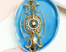 Vintage 10K Rose Gold Pearl Filigree Pin Yellow Gold Leaves ...