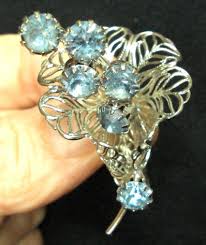 Vtg Estate Jewelry ~ Silvertone CALA LILY Blue Glass ...