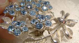 Coro Blue Rhinestone Floral and Leaves Brooch and Earrings ...