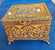 Vintage ORMOLU Footed Casket JEWELRY Presentation BOX Beveled Glass 4" Square | eBay