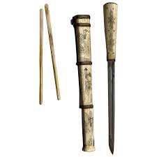 Old vintage chinese traditional sword & chopsticks bone ...