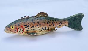 Fishing Decoy Fish Lure Hand Painted Wood w/ Glass Eyes 8 ...