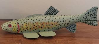 Vintage Wooden Metal Fish Decoy Brook Trout Fishing Signed J ...