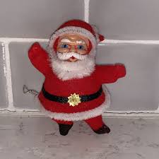 Vintage Christmas Floral Pick Flocked Dancing Santa Claus on ...