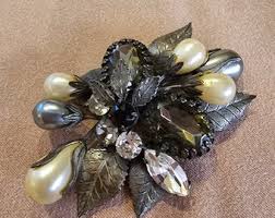 REGENCY Blue Art Glass Beads & Rhinestone Brooch Signed Vintage Designer Jewelry - Etsy