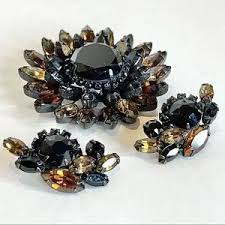 Alice Caviness | Jewelry | Elegant Dramatic Alice Caviness Brooch Earrings Faceted Glass Botanical Set | Poshmark