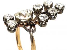 Art Nouveau Large Flower Spray Ring set with Old European ...