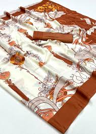 Parchment White Designer Printed Silk Crepe Saree – House of Sarvati LLC