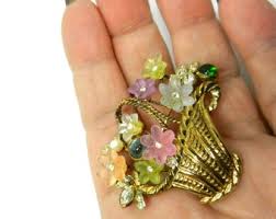 Sweet Spring Basket "fruit Salad" Flowers Brooch Accentuated by Clear Rhinestones, Pearl & Gripoix Set 800 Silver Gold Plated -art.783/5 - Etsy