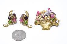 Sold at Auction: Vintage C 1940 Miriam Haskell Brooch & Earrings