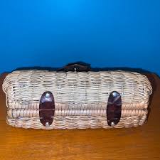Vintage 50's Wicker Purse Basket Weave Leather VLV Tiki - Etsy