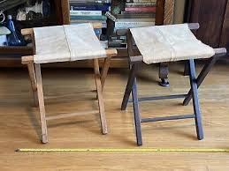 Pair Vintage Oak Wood & Canvas Folding Camp Chairs / Stool - Parts Or Repair | eBay