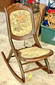 Antique Wood Rocking Chair Needle Point Tapestry Victorian ...
