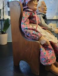 William Wallace Jr Grandma Grandpa Porcelain Dolls Wood Bench Country Farmer | eBay