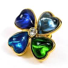 YSL Yves Saint Laurent Clover Brooch Heart Multicolor ...