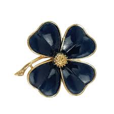 Vintage Four Leaf Clover Brooch Gold Tone Navy Blue Enamel ...