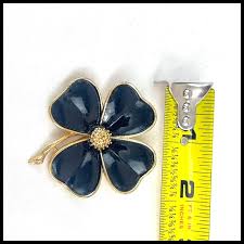Vintage Four Leaf Clover Brooch Gold Tone Navy Blue Enamel ...