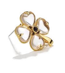 Trefle brooch Brass soaked in a gold bath Natural rock ...