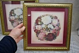 Pair of Nice Flower Prints, Framed 'Garden Wreaths' 13" x 13" (CU738) | eBay