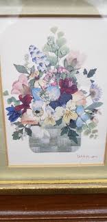 FREE SHIPPING Vtg Mid Century Brown Tone Framed Floral Still Life Flowers Bouquet Print Tab Top Wood Picture Frame #1 - Etsy
