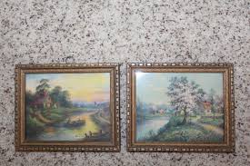 2 ~A. Allison B.D. 1934 Creek Side Cabin Trees & Boat Framed & Glass Art Prints | eBay