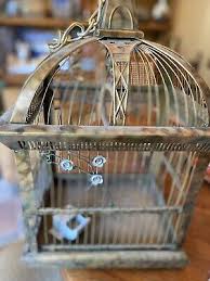 Vtg metal bird cage with original porcelain water container ...