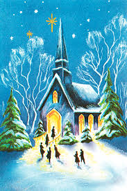 Winter church at night #2 Greeting Card by CSA Images