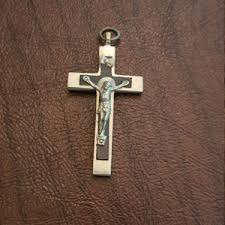 Vintage French Crucifix, Lourdes Crucifix Cross, Silver Tone Metal With Ebony Wood, "souvenir De Lourdes" Crucifix Pendant - Etsy