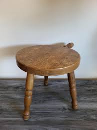 Vintage Three Legged Wood Milking Stool With Side Handle, 11 ...