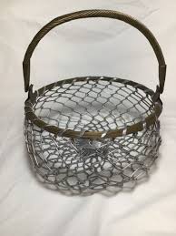 Vintage Silver Tone/Copper woven Wire Basket Round 1 Handle ...