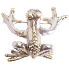 Fun large modern sterling silver whimsical frog toad brooch ...