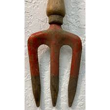 Vintage Small Red Metal Garden Fork With Wooden Handle From ...