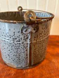 Vintage Granite Enamel Bucket: Gray Farmhouse Pail With Wire Handle - Etsy