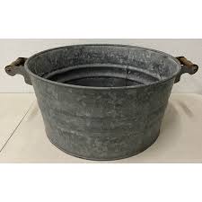 Vintage Galvanized Metal Garden Wash Tub Farm Bucket C.1930s | Chairish