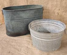 Sold at Auction: Antique Copper Boiler, Metal Wash Tub