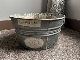 Vintage Wash Tub : Large Galvanized Steel 20" Bushel Basket Round Ribbed Garden Flower Basket Planter Mud Room Pool Storage Porch - USA - Etsy