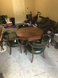 Vintage Antique Poker Table With Hickory Furniture Chairs