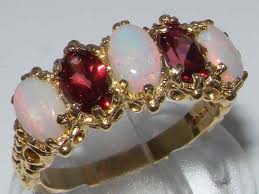 Solid 10k .417 Yellow Gold Natural Opal & Garnet Womens Band Ring - Size 4 to 12 | eBay