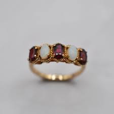 1970s Vintage 9ct Gold Opal & Garnet Five-stone Ring, UK Size L (US Size 5 3/4) - Etsy