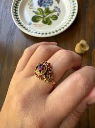 Cluster Vintage Perpignan GARNET Bauble Ring Ornate Stacker Crimson Gl – Mouse's House Antiques