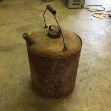 Antique Vintage Metal Wood Handle Gas Can Tin Container Oil Station Distressed | eBay