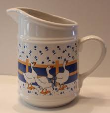 Vintage Blue Bow Geese Duck Yellow, Blue & White Pitcher ...