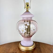 Vintage Pink Glass Floral Table Lamp | Pink Glass Lamp ...