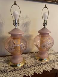 Vintage Pink Glass Globe Table Lamps: Floral Lighted Bases ...